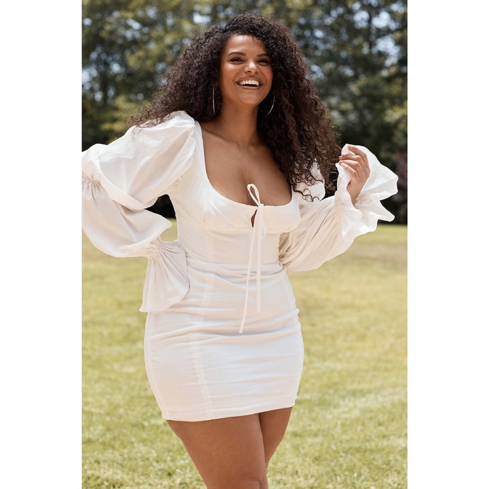 House of CB | Elsie White Puff Sleeve Corset Mini Dress ~ Medium - Picture 2 of 11